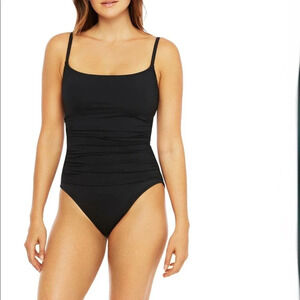 NEW La Blanca Island Goddess Lingerie One Piece Swimsuit Solid Black Size 2